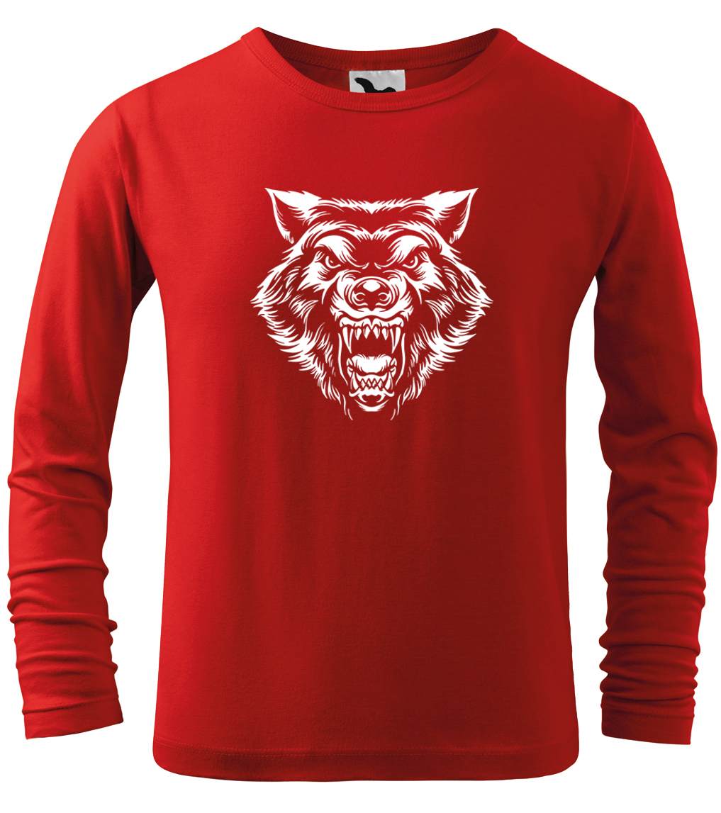 Dětské tričko s vlkem - Rozzuřený vlk (dlouhý rukáv) Velikost: 12 let / 158 cm, Barva: Červená (07), Délka rukávu: Dlouhý rukáv