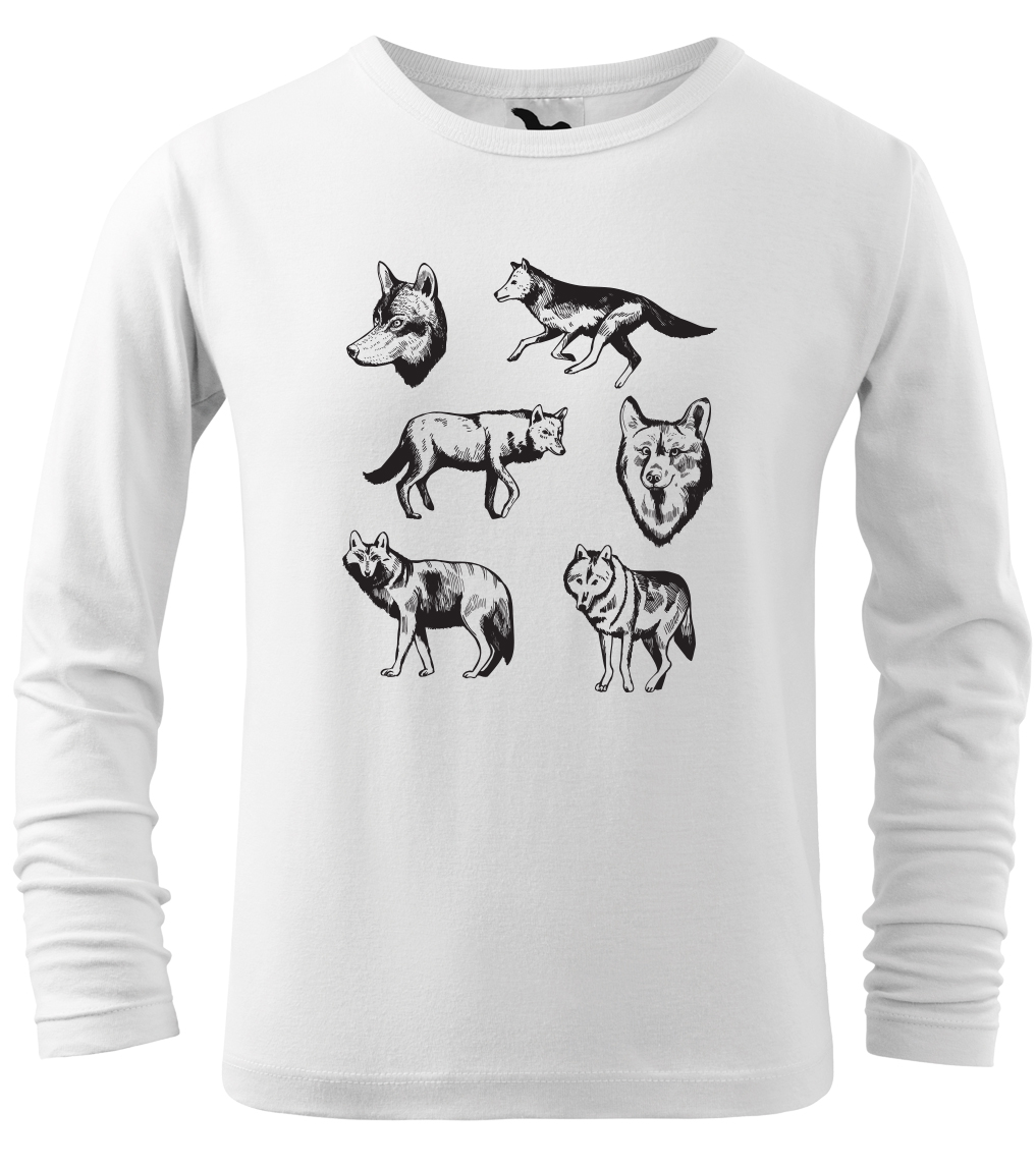 Dětské tričko s vlkem - Vlci (dlouhý rukáv) Velikost: 8 let / 134 cm, Barva: Bílá (00), Délka rukávu: Dlouhý rukáv