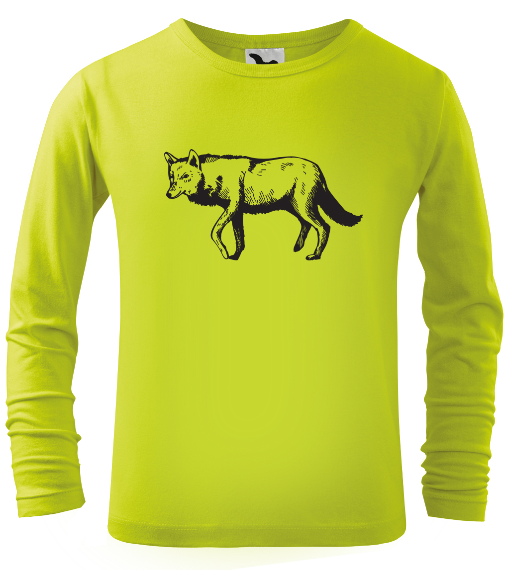 Dětské tričko s vlkem - Vlk (dlouhý rukáv) Velikost: 10 let / 146 cm, Barva: Limetková (62), Délka rukávu: Dlouhý rukáv