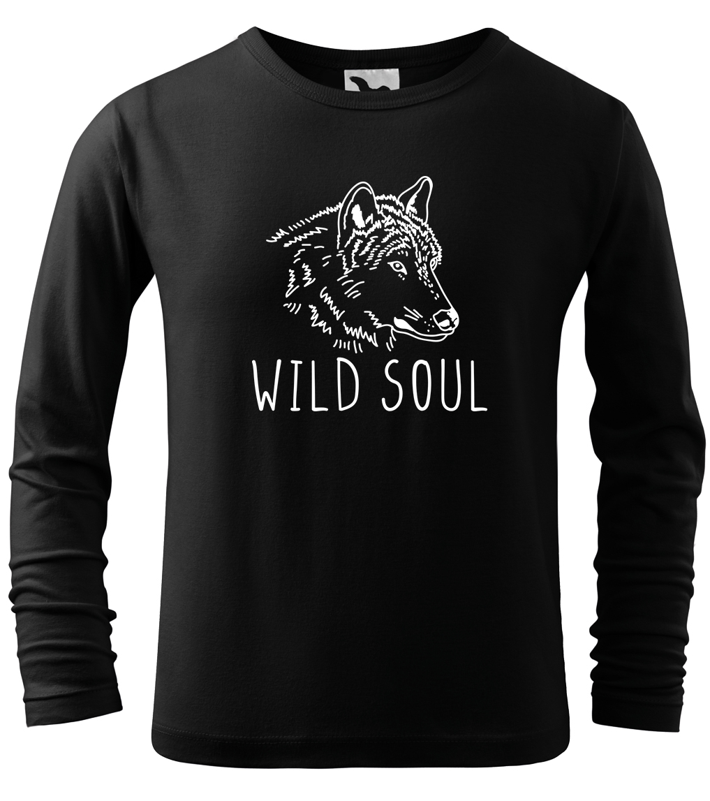 Dětské tričko s vlkem - Wild soul (dlouhý rukáv) Velikost: 4 roky / 110 cm, Barva: Černá (01)