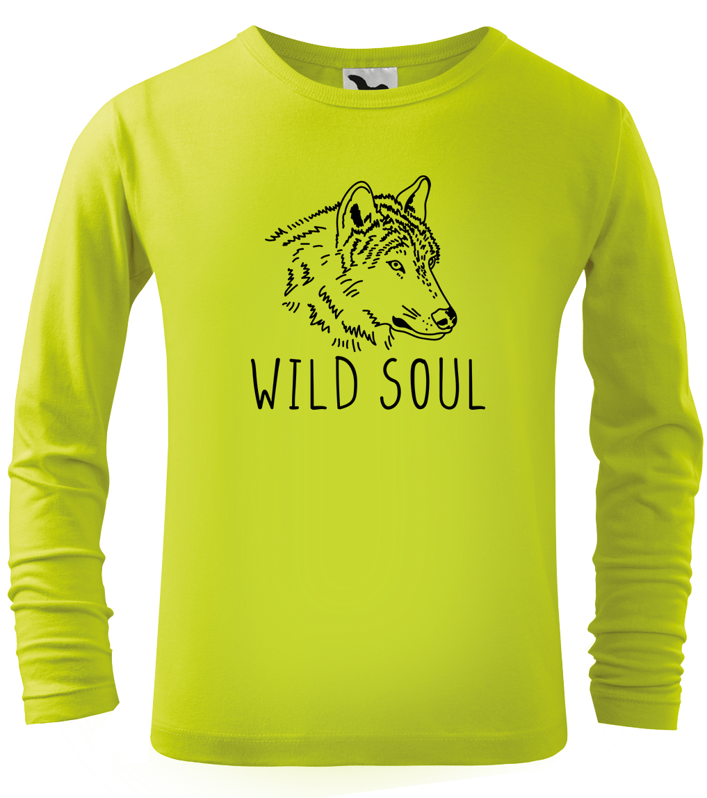Dětské tričko s vlkem - Wild soul (dlouhý rukáv) Velikost: 4 roky / 110 cm, Barva: Limetková (62), Délka rukávu: Dlouhý rukáv