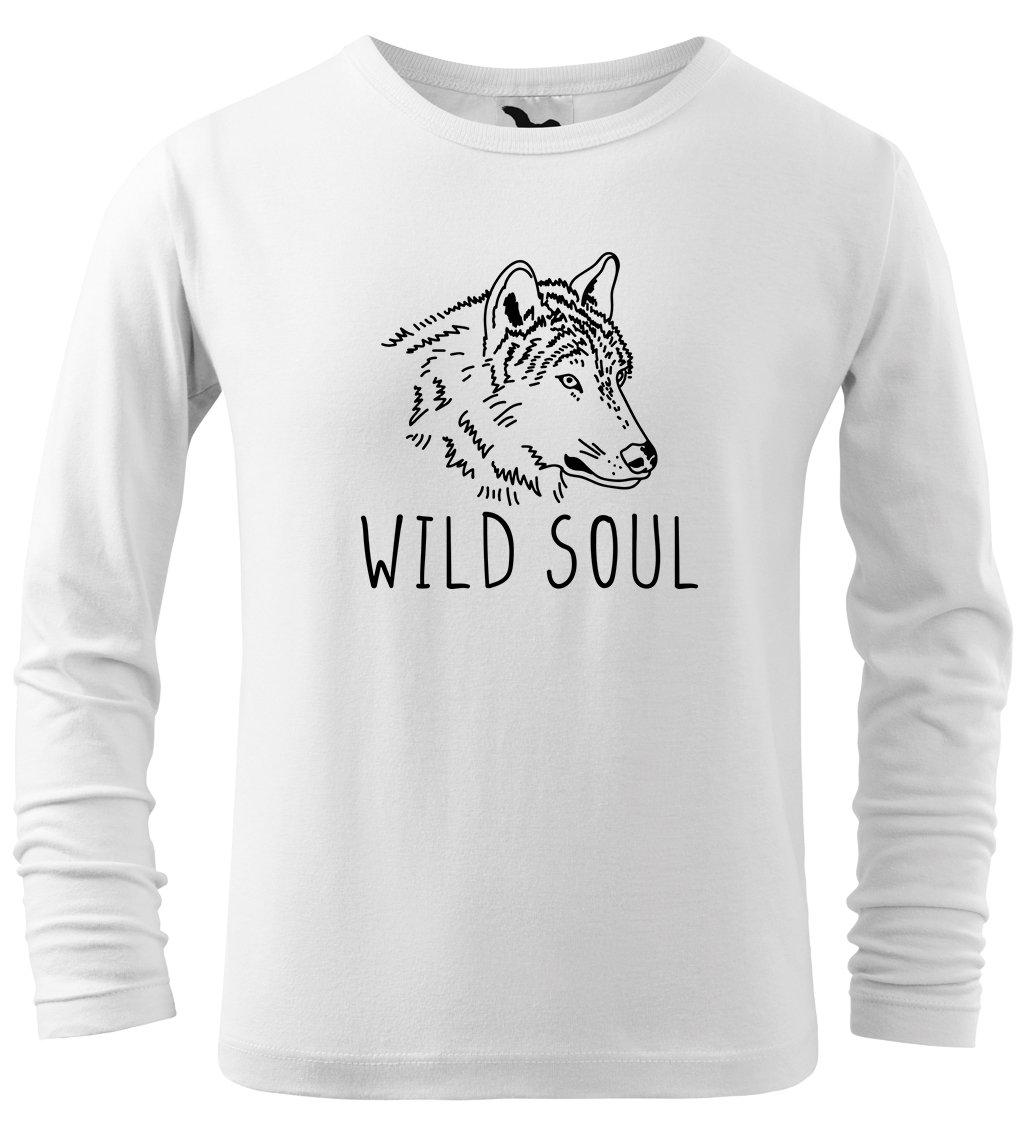 Dětské tričko s vlkem - Wild soul (dlouhý rukáv) Velikost: 10 let / 146 cm, Barva: Bílá (00), Délka rukávu: Dlouhý rukáv