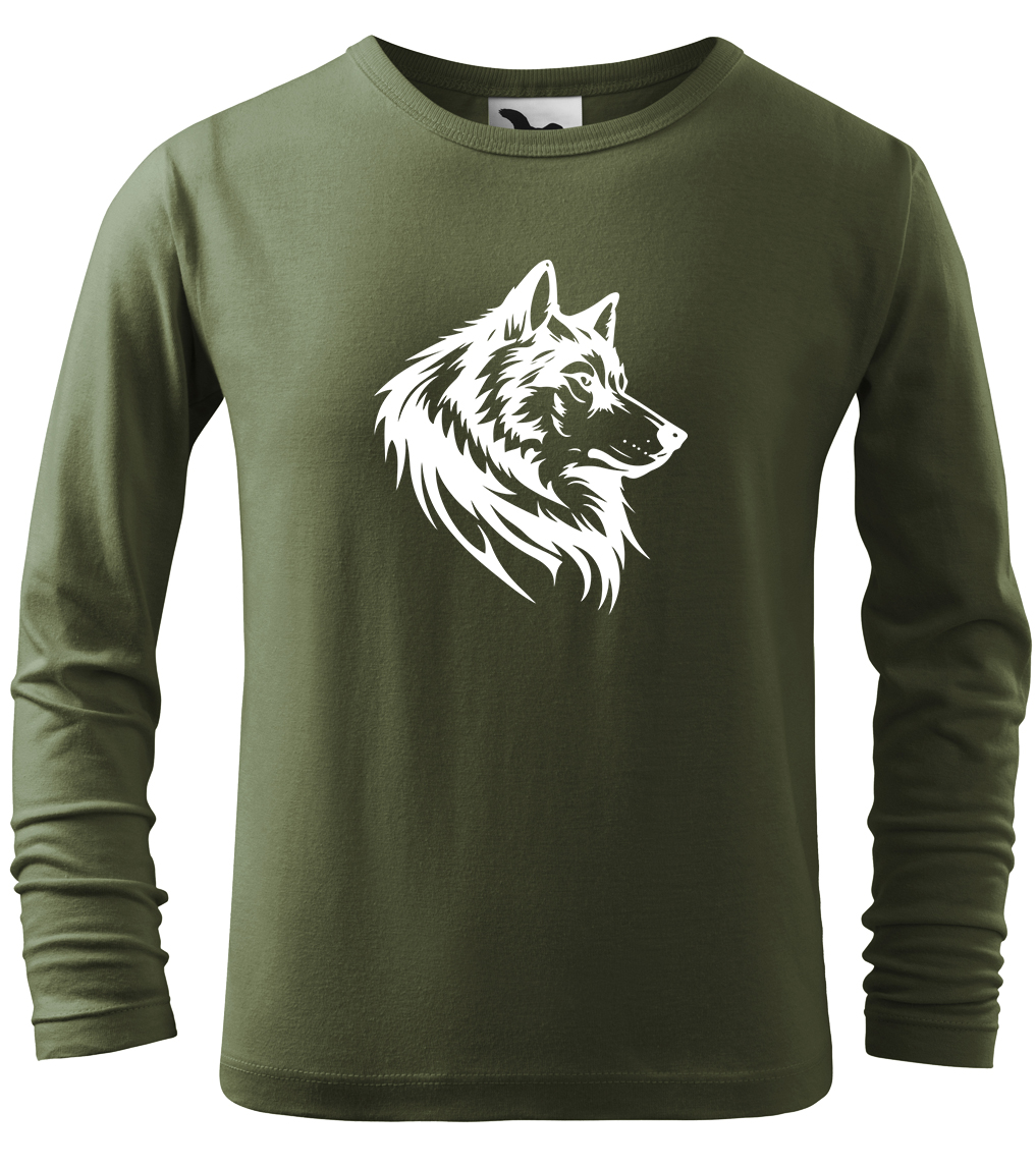 Dětské tričko s vlkem - Wolf (dlouhý rukáv) Velikost: 4 roky / 110 cm, Barva: Khaki (09), Délka rukávu: Dlouhý rukáv