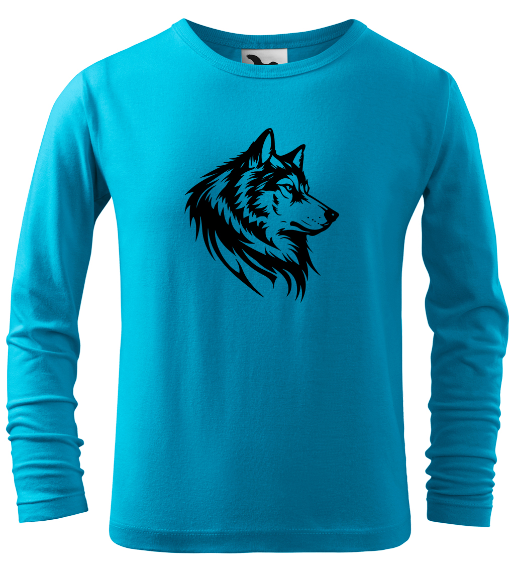 Dětské tričko s vlkem - Wolf (dlouhý rukáv) Velikost: 4 roky / 110 cm, Barva: Tyrkysová (44), Délka rukávu: Dlouhý rukáv