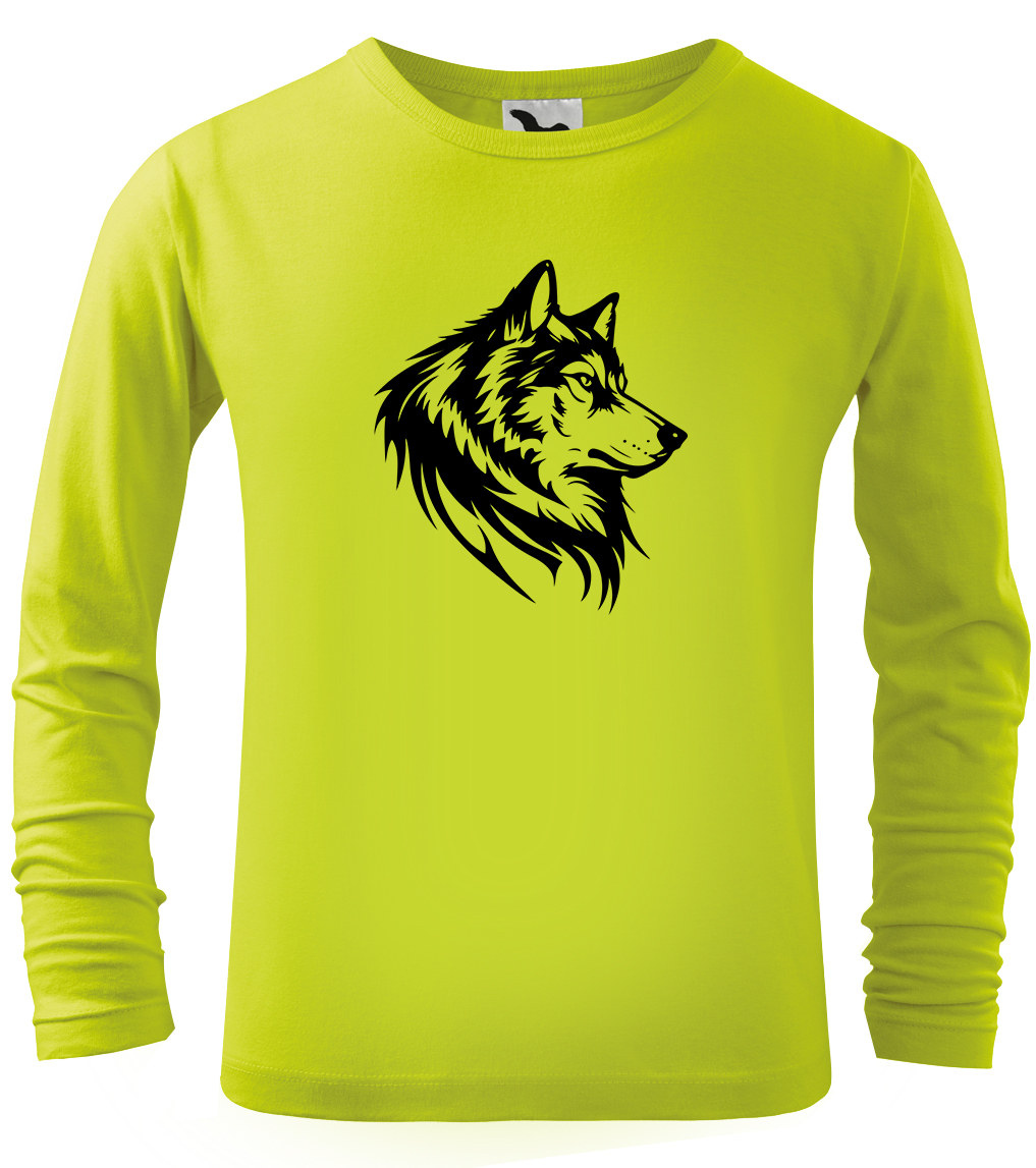 Dětské tričko s vlkem - Wolf (dlouhý rukáv) Velikost: 4 roky / 110 cm, Barva: Limetková (62), Délka rukávu: Dlouhý rukáv