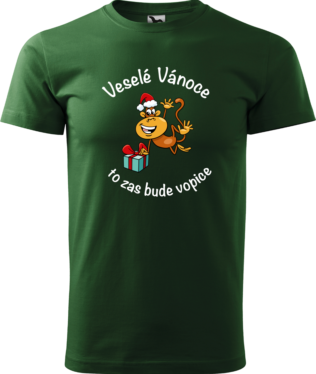 Pánské vánoční tričko - Veselé Vánoce to zas bude vopice (SLEVA) Velikost: L, Barva: Lahvově zelená (06)