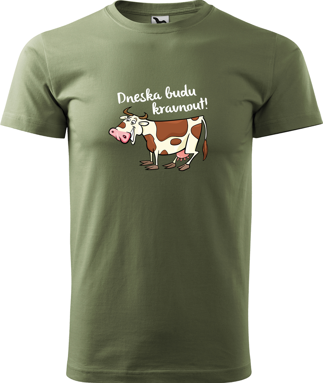 Pánské tričko s krávou - Dneska budu kravnout! Velikost: M, Barva: Světlá khaki (28), Střih: pánský