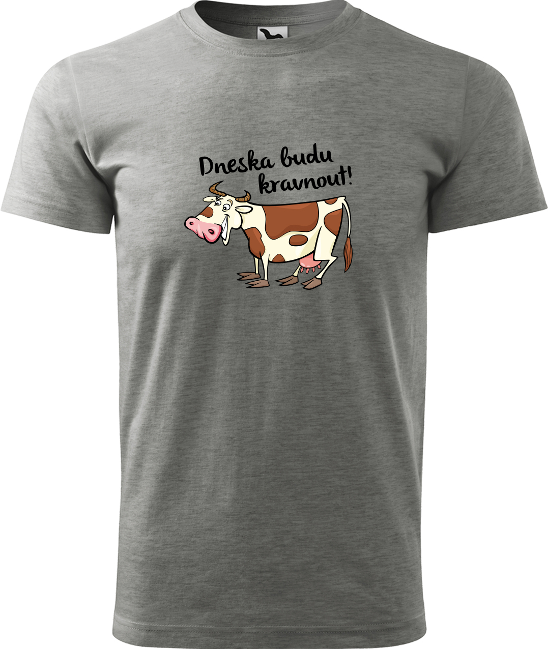 Pánské tričko s krávou - Dneska budu kravnout! Velikost: M, Barva: Tmavě šedý melír (12), Střih: pánský