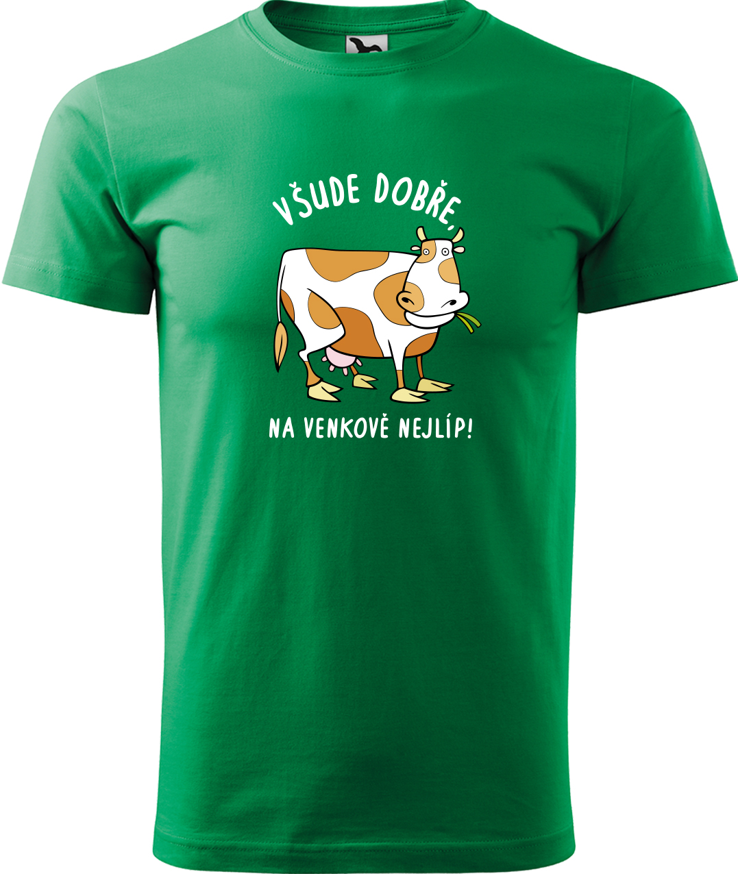 Pánské tričko s krávou - Všude dobře, na venkově nejlíp! Velikost: 2XL, Barva: Středně zelená (16), Střih: pánský