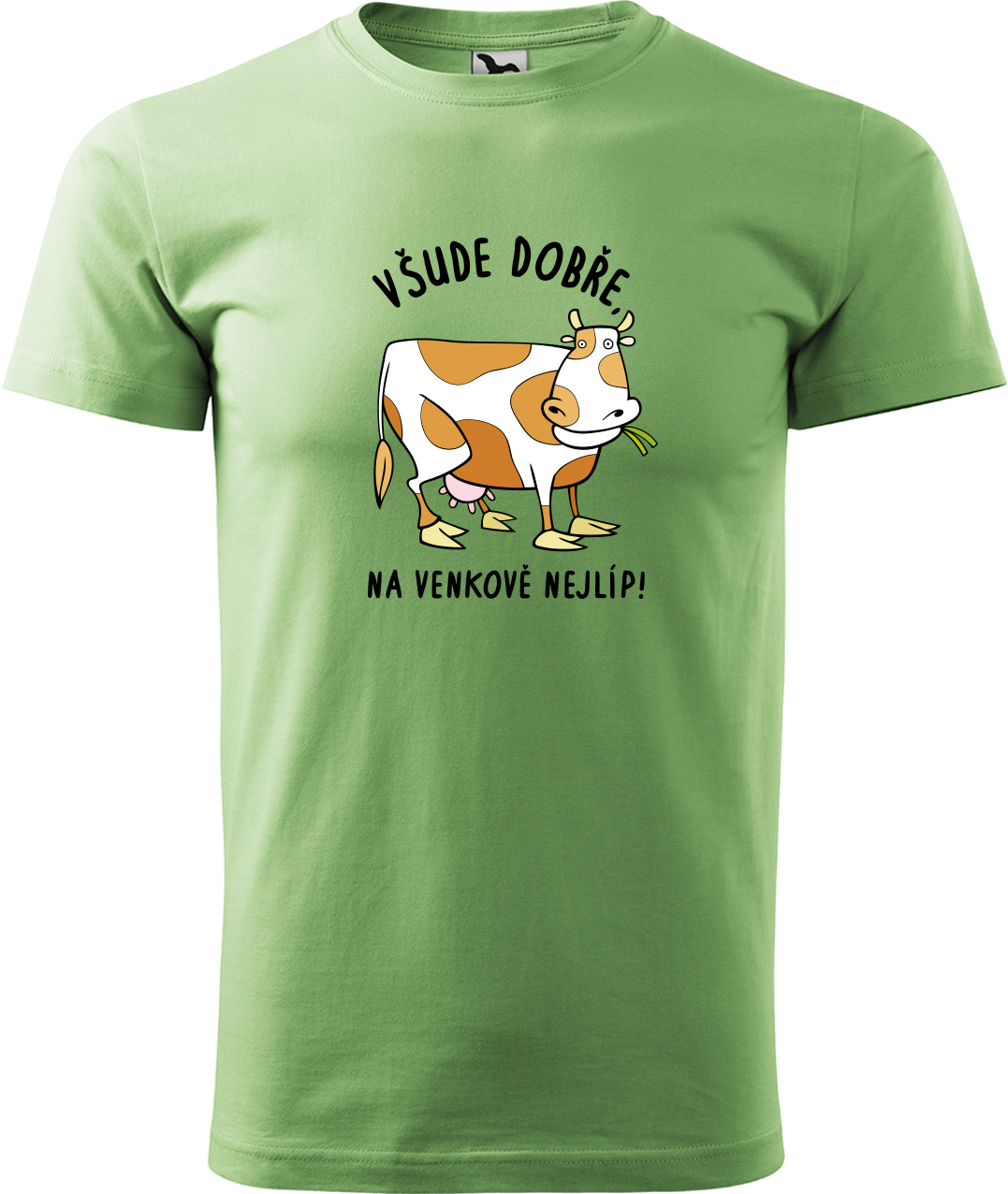 Pánské tričko s krávou - Všude dobře, na venkově nejlíp! Velikost: M, Barva: Trávově zelená (39), Střih: pánský