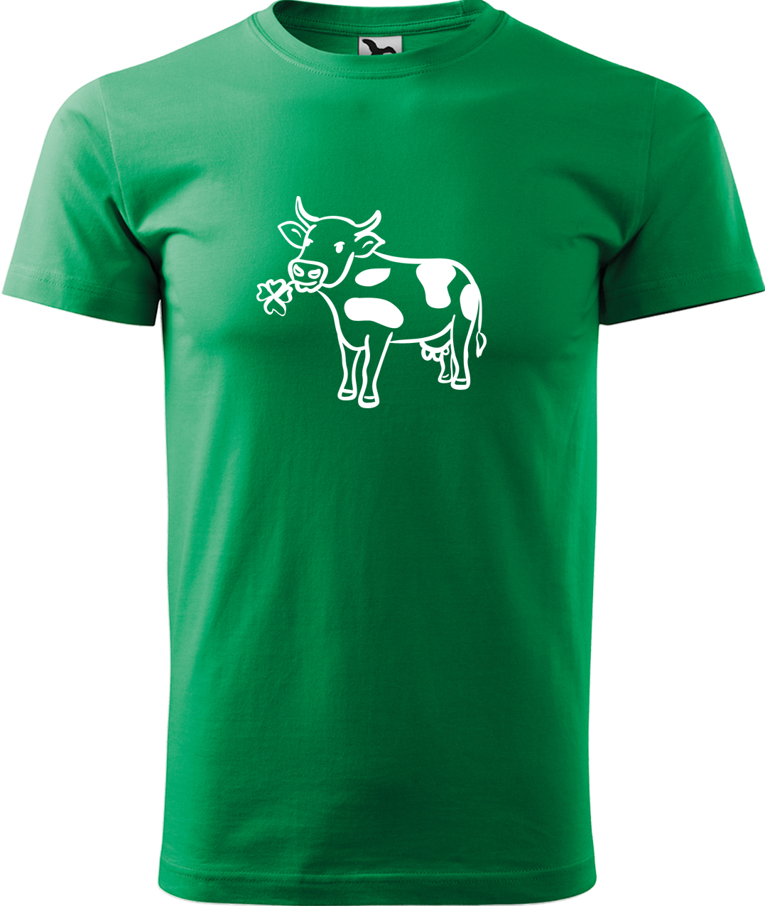 Pánské tričko s krávou - Kravička a jetel Velikost: 2XL, Barva: Středně zelená (16), Střih: pánský