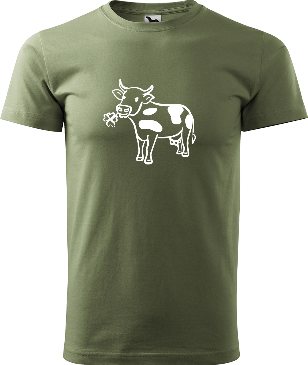 Pánské tričko s krávou - Kravička a jetel Velikost: XL, Barva: Světlá khaki (28), Střih: pánský