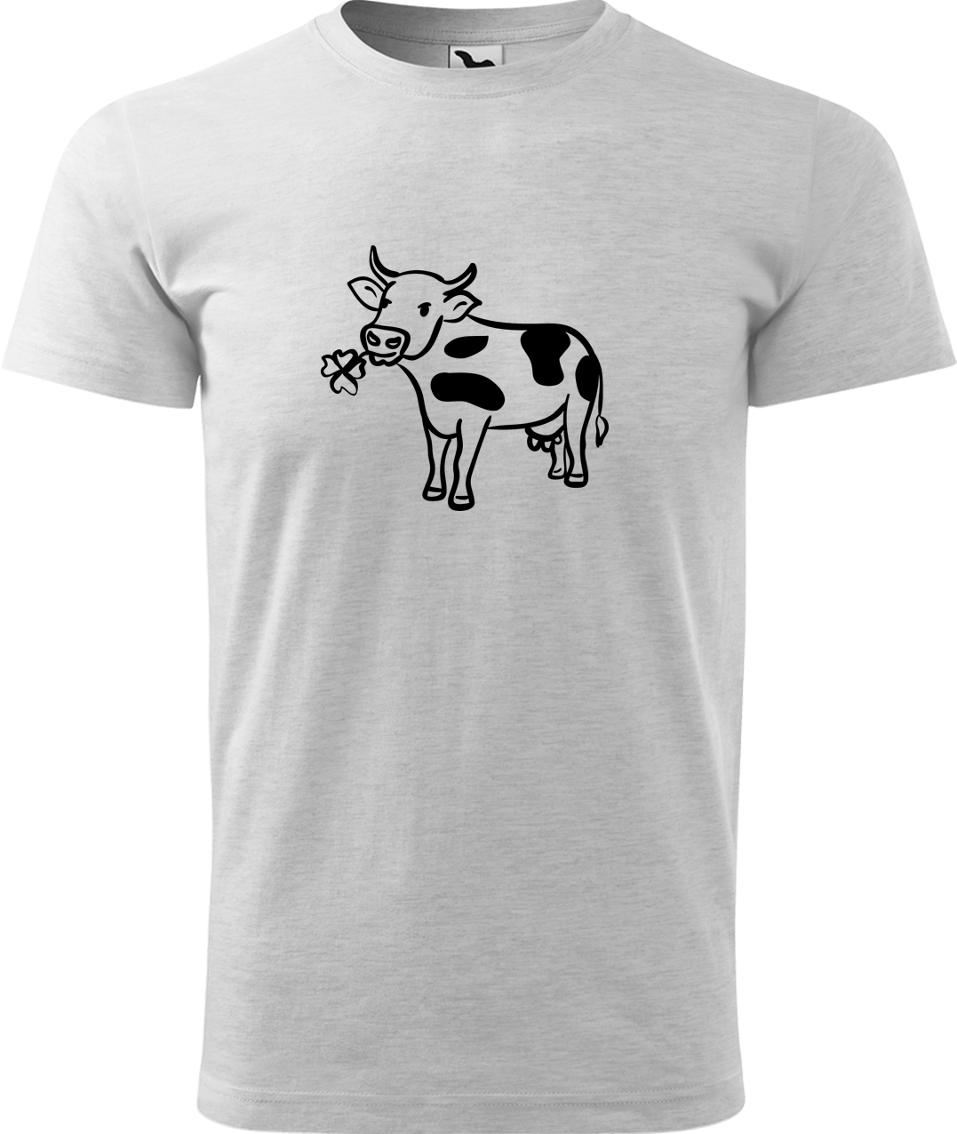Pánské tričko s krávou - Kravička a jetel Velikost: L, Barva: Světle šedý melír (03), Střih: pánský