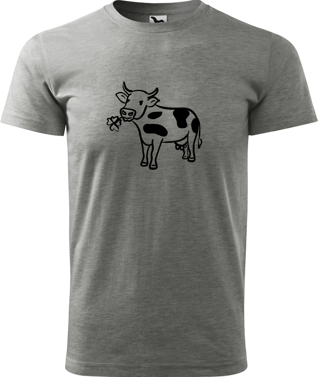 Pánské tričko s krávou - Kravička a jetel Velikost: 2XL, Barva: Tmavě šedý melír (12), Střih: pánský