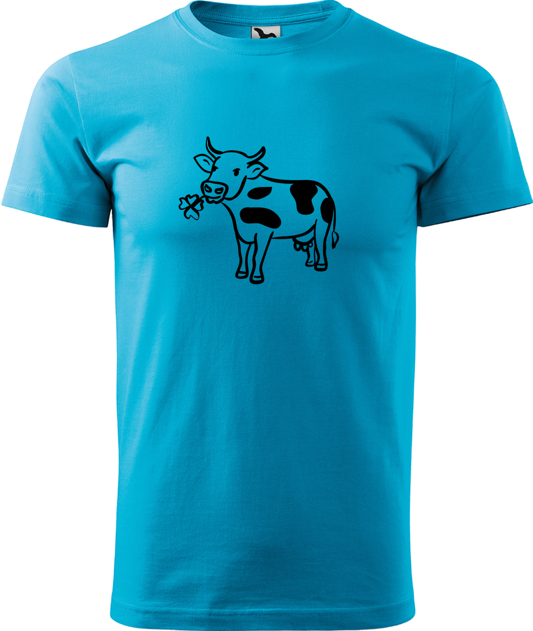 Pánské tričko s krávou - Kravička a jetel Velikost: 3XL, Barva: Tyrkysová (44), Střih: pánský
