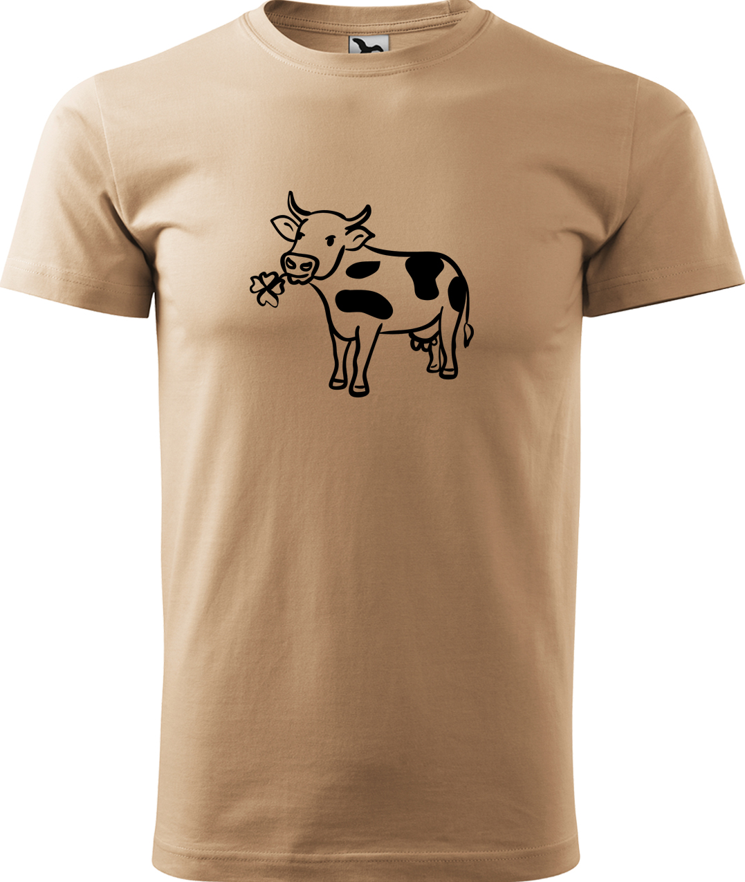 Pánské tričko s krávou - Kravička a jetel Velikost: XL, Barva: Písková (08), Střih: pánský