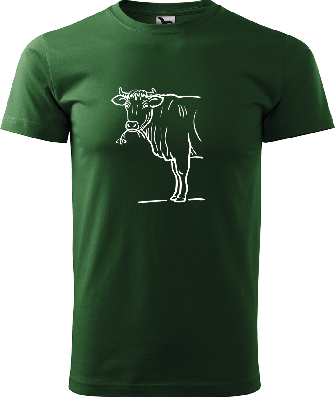 Pánské tričko s krávou - Býk Velikost: L, Barva: Lahvově zelená (06), Střih: pánský