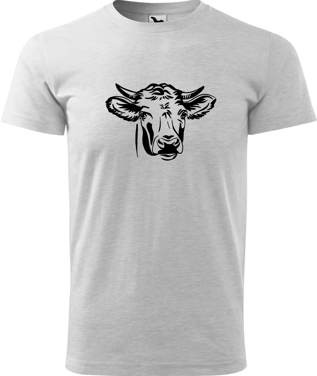 Pánské tričko s krávou - Hlava krávy Velikost: L, Barva: Světle šedý melír (03), Střih: pánský