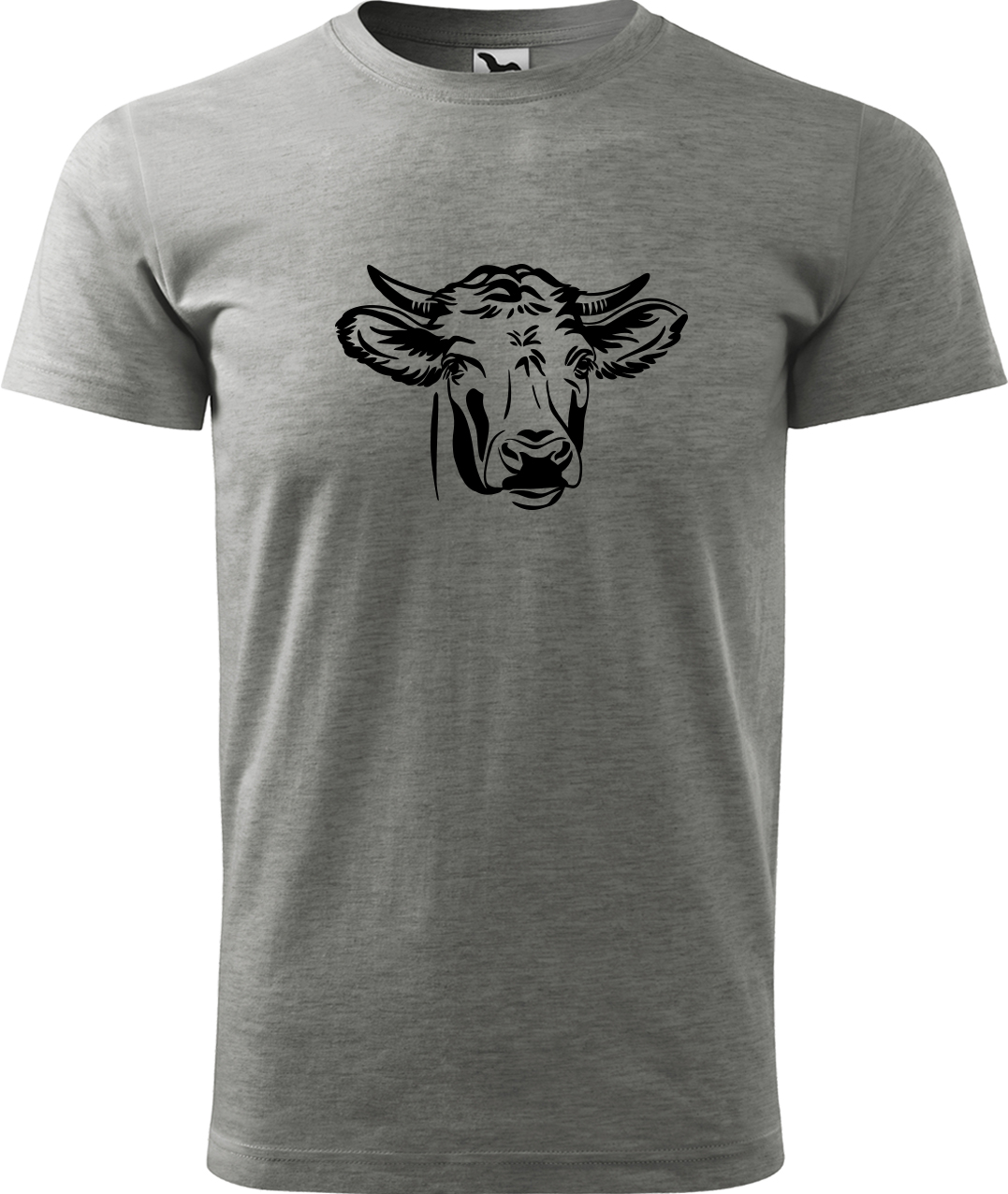 Pánské tričko s krávou - Hlava krávy Velikost: L, Barva: Tmavě šedý melír (12), Střih: pánský