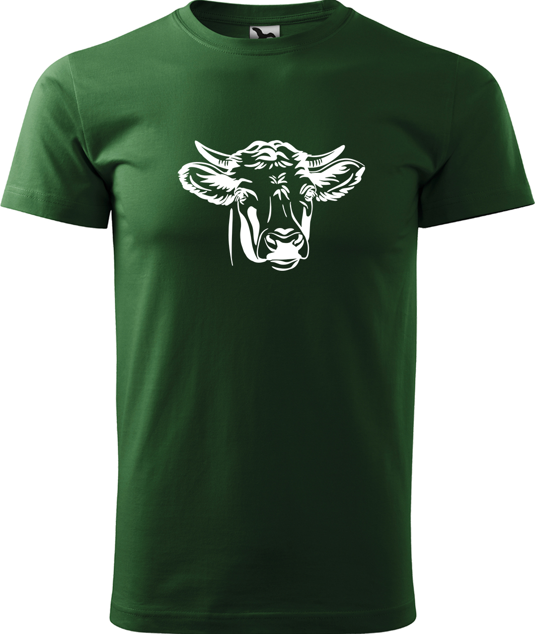 Pánské tričko s krávou - Hlava krávy Velikost: M, Barva: Lahvově zelená (06), Střih: pánský