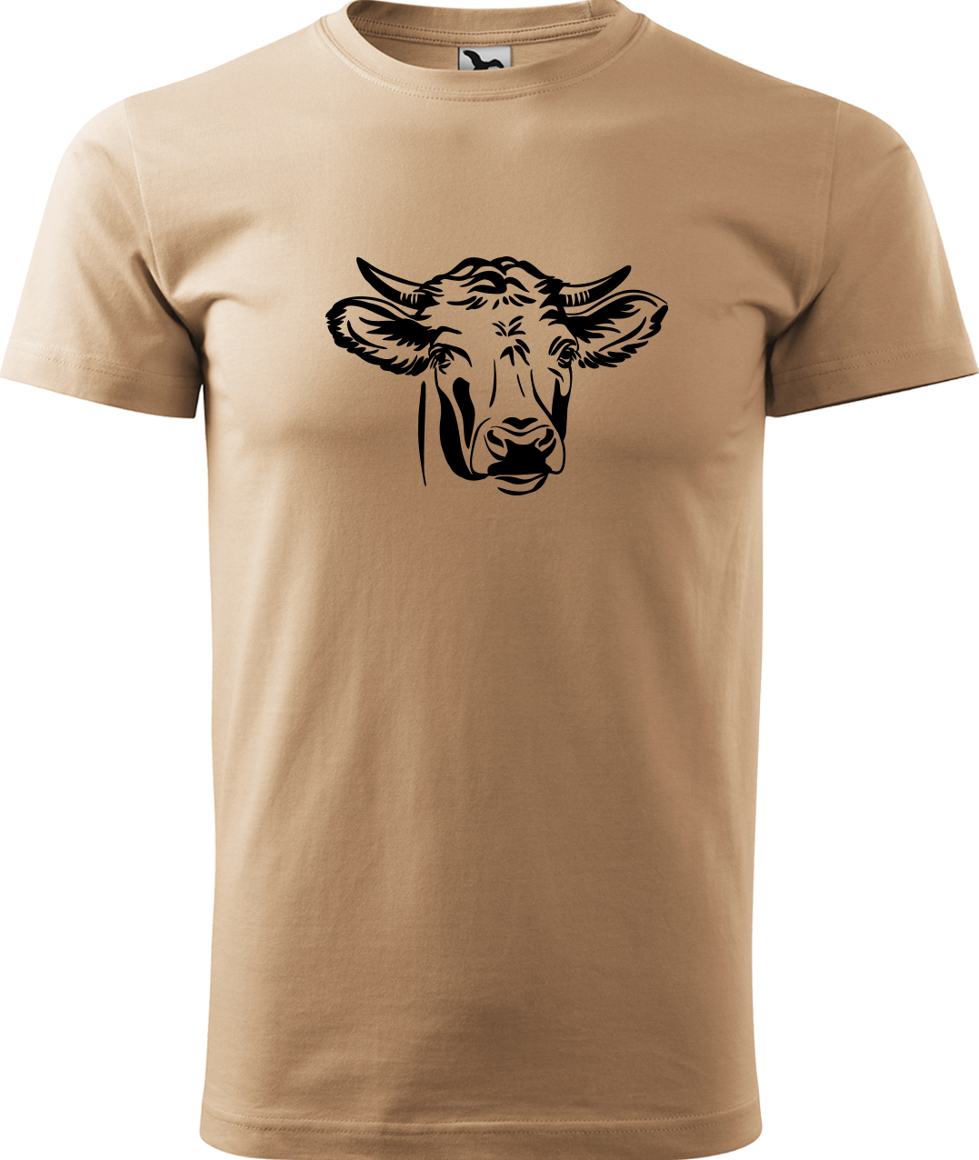 Pánské tričko s krávou - Hlava krávy Velikost: XL, Barva: Písková (08), Střih: pánský