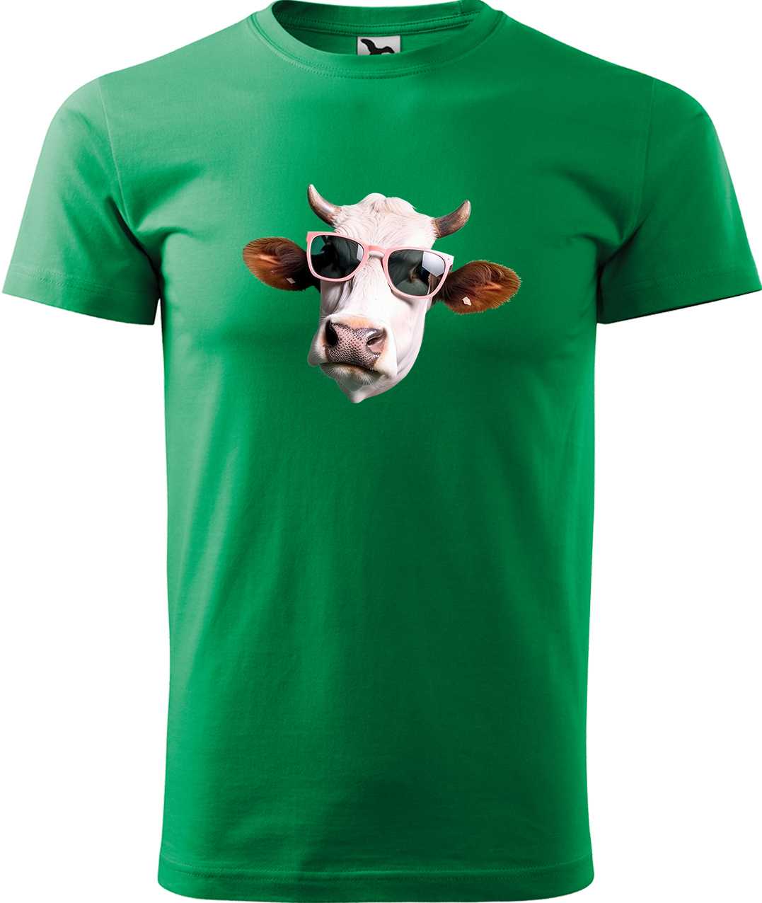 Pánské tričko s krávou - Kráva v brýlích Velikost: XL, Barva: Středně zelená (16), Střih: pánský
