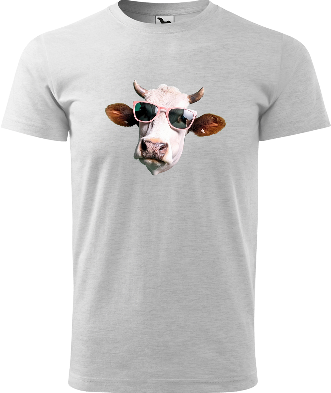 Pánské tričko s krávou - Kráva v brýlích Velikost: L, Barva: Světle šedý melír (03), Střih: pánský
