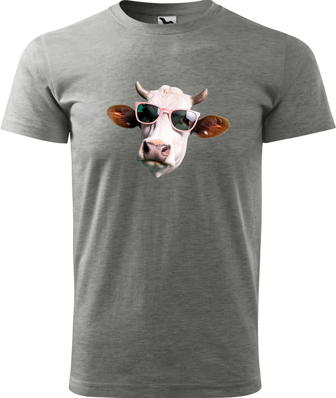 Pánské tričko s krávou - Kráva v brýlích Velikost: 2XL, Barva: Tmavě šedý melír (12), Střih: pánský