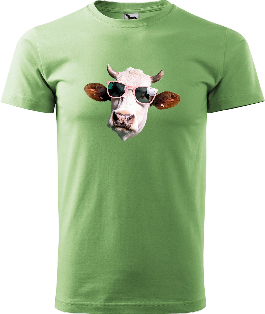 Pánské tričko s krávou - Kráva v brýlích Velikost: XL, Barva: Trávově zelená (39), Střih: pánský