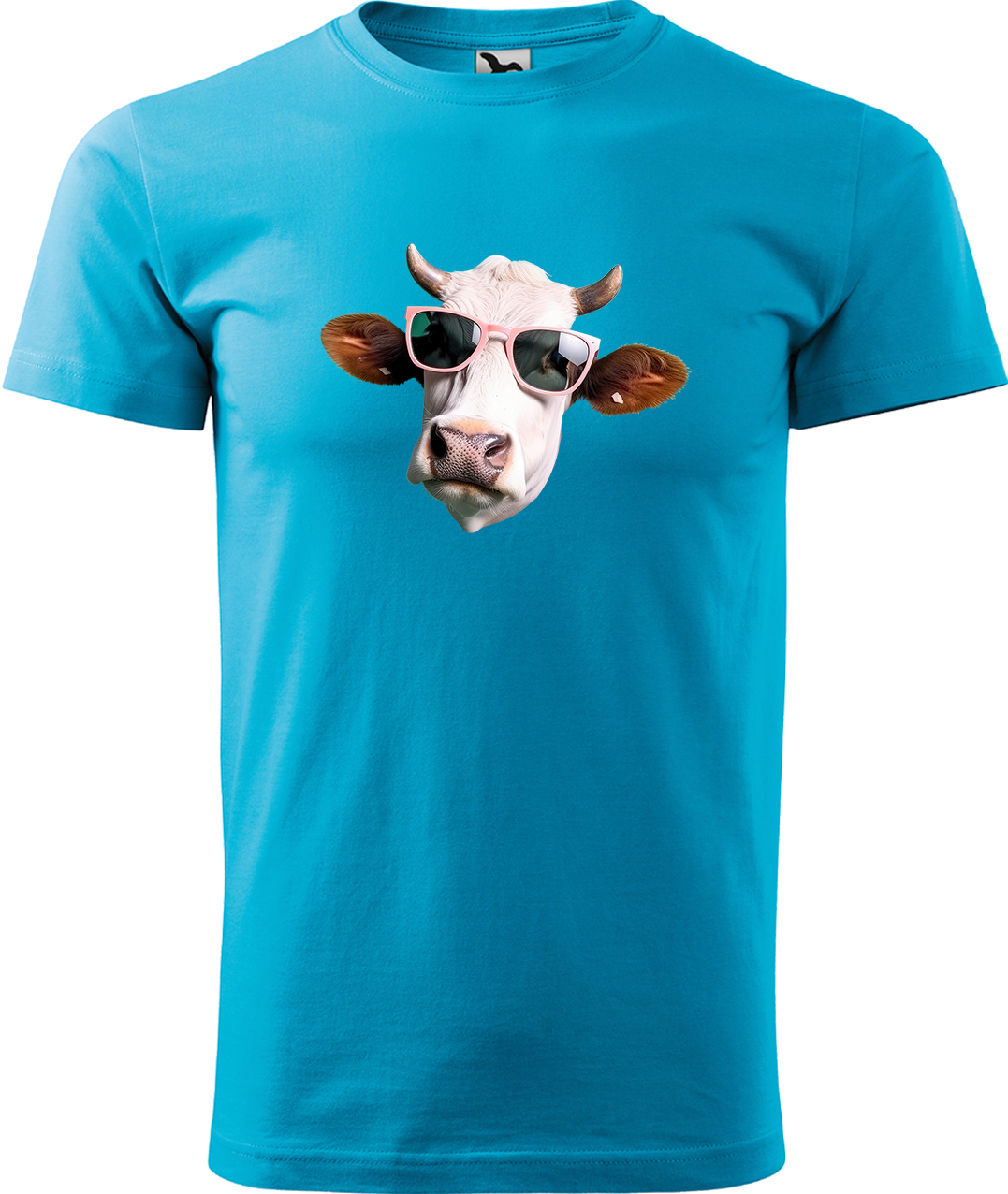 Pánské tričko s krávou - Kráva v brýlích Velikost: M, Barva: Tyrkysová (44), Střih: pánský