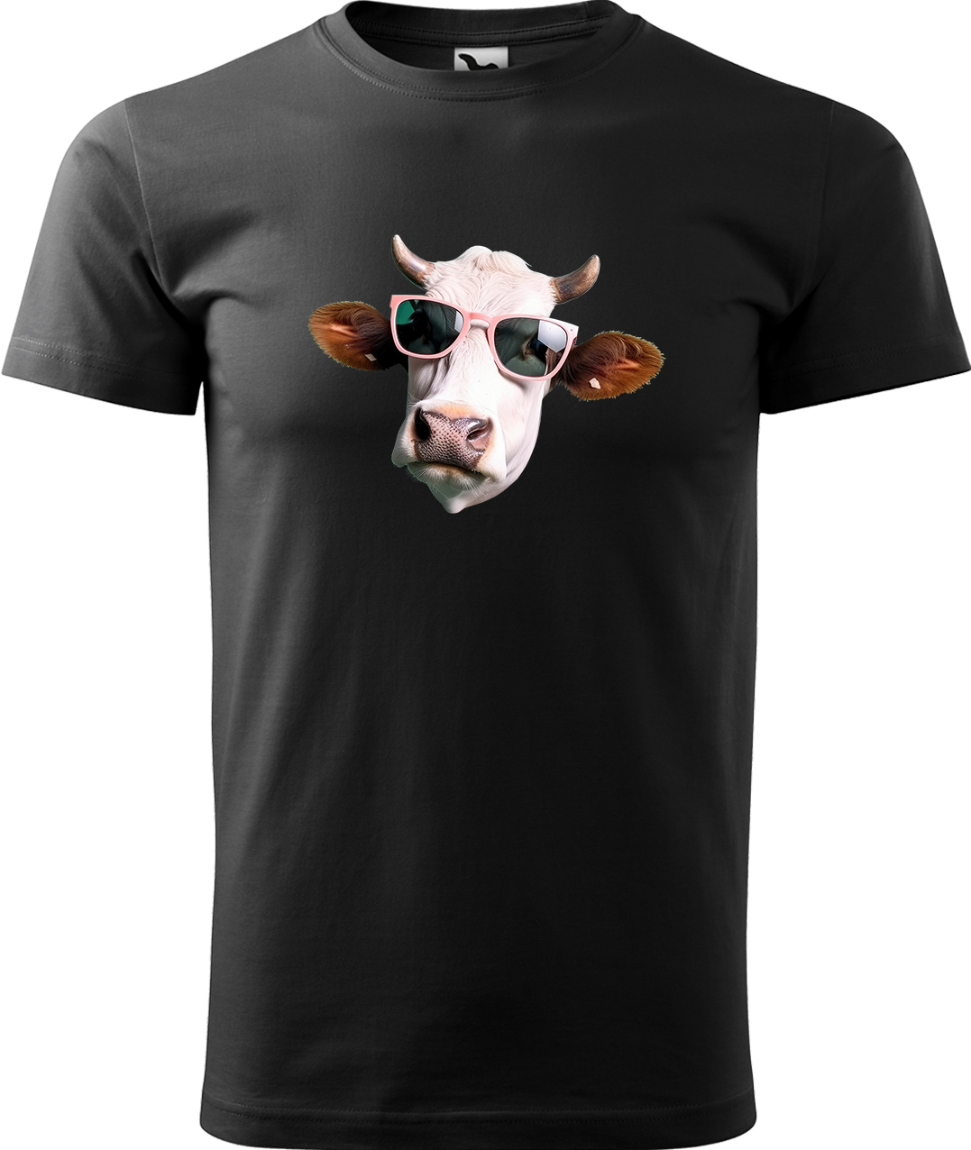 Pánské tričko s krávou - Kráva v brýlích Velikost: L, Barva: Černá (01), Střih: pánský