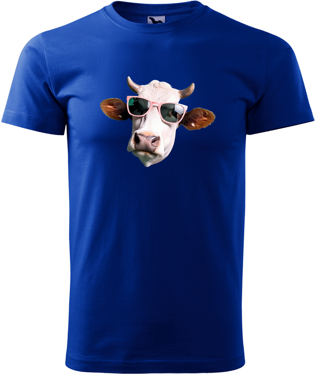 Pánské tričko s krávou - Kráva v brýlích Velikost: M, Barva: Královská modrá (05), Střih: pánský