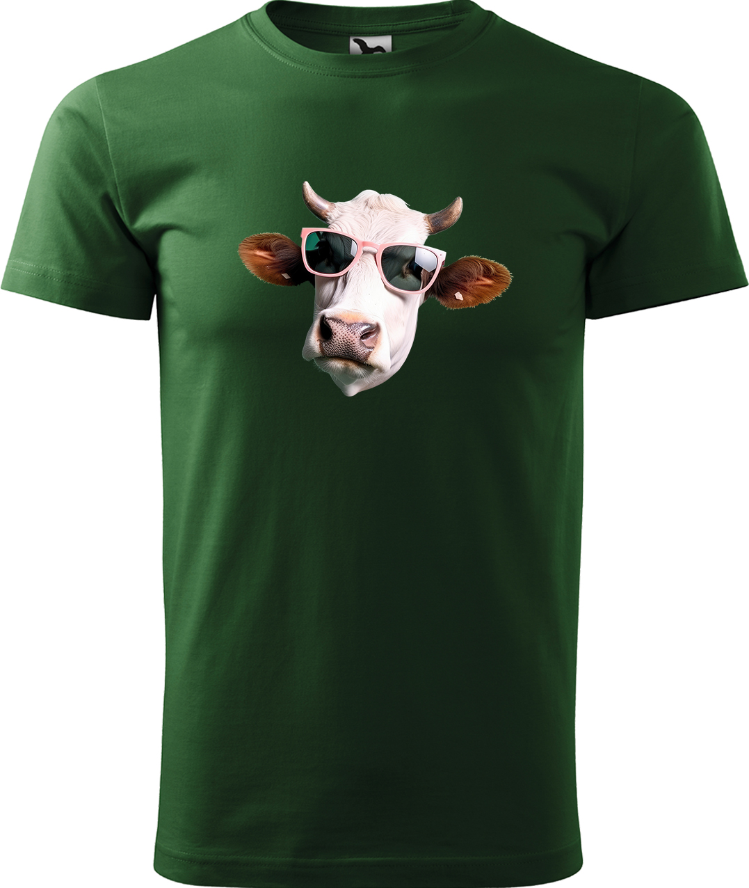 Pánské tričko s krávou - Kráva v brýlích Velikost: 3XL, Barva: Lahvově zelená (06), Střih: pánský