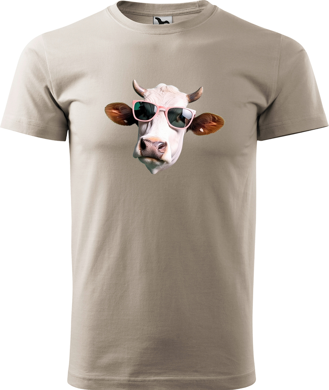 Pánské tričko s krávou - Kráva v brýlích Velikost: M, Barva: Béžová (51), Střih: pánský