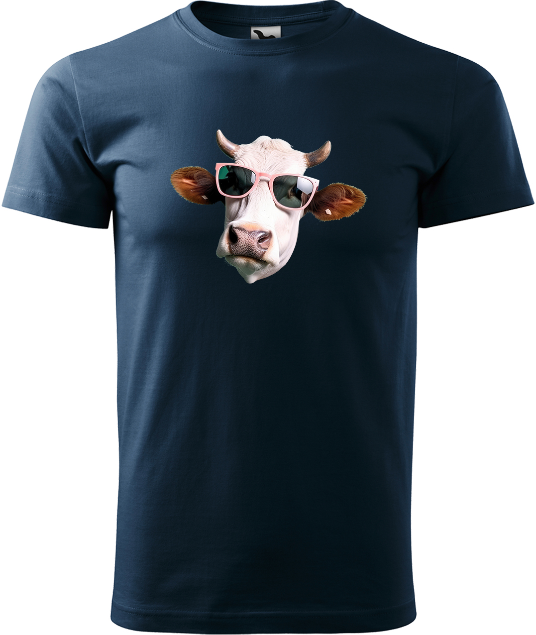 Pánské tričko s krávou - Kráva v brýlích Velikost: L, Barva: Námořní modrá (02), Střih: pánský
