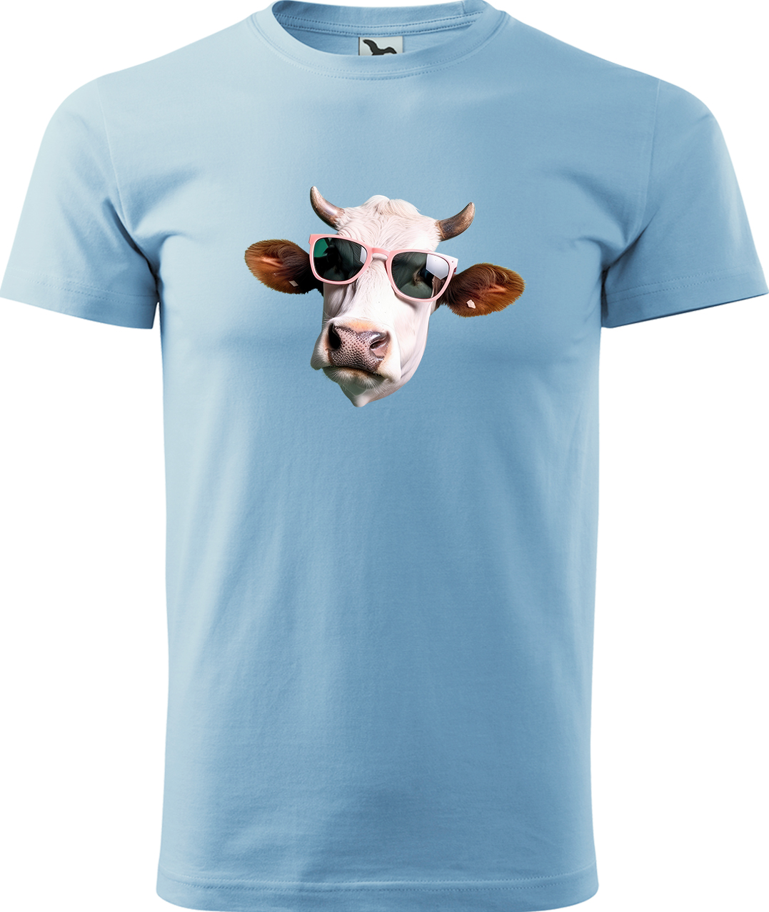Pánské tričko s krávou - Kráva v brýlích Velikost: M, Barva: Nebesky modrá (15), Střih: pánský