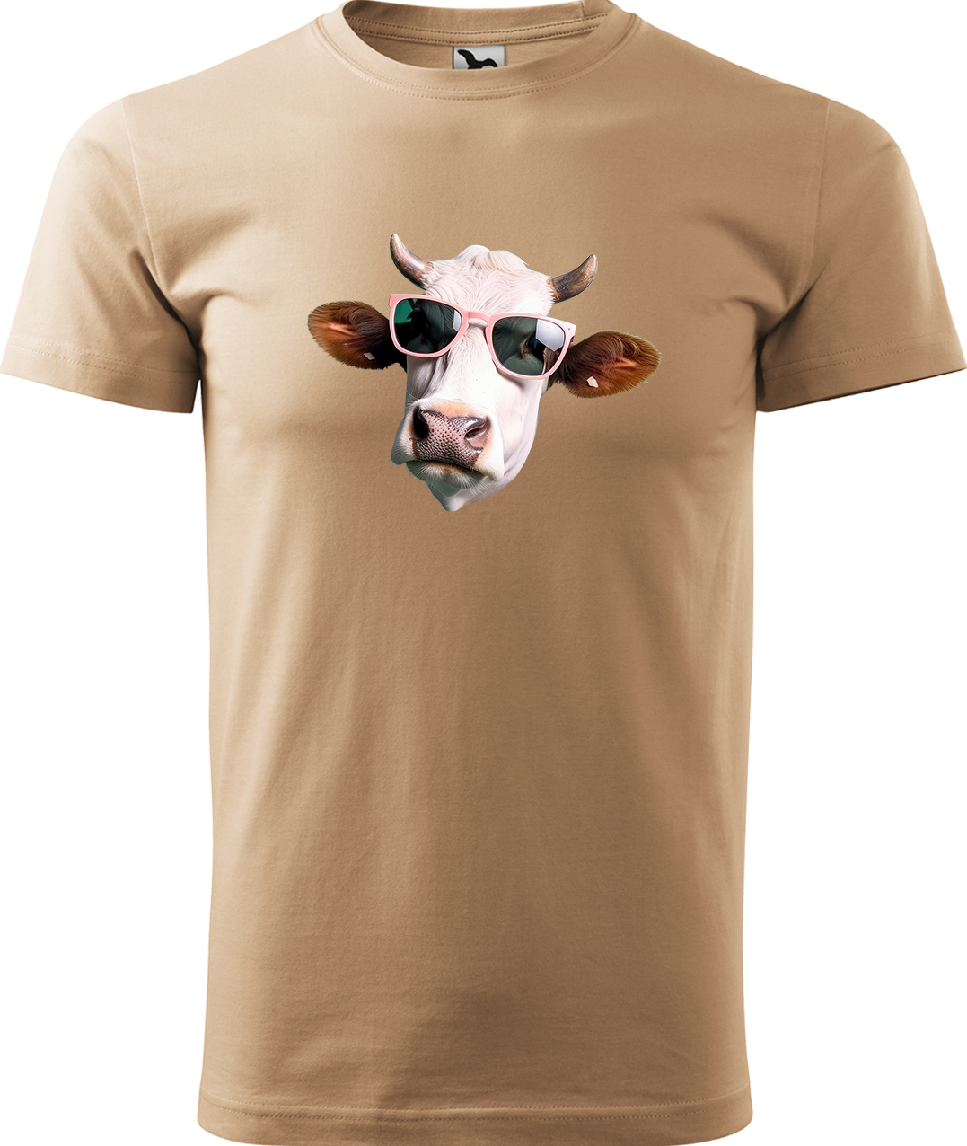 Pánské tričko s krávou - Kráva v brýlích Velikost: M, Barva: Písková (08), Střih: pánský