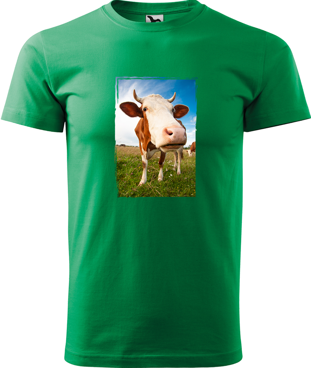Pánské tričko s krávou - Na pastvě Velikost: 3XL, Barva: Středně zelená (16), Střih: pánský