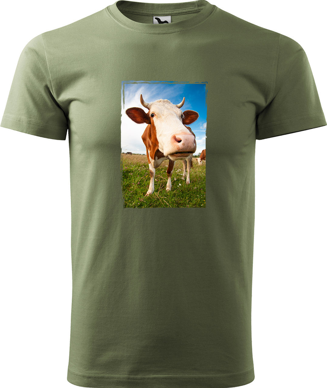 Pánské tričko s krávou - Na pastvě Velikost: 3XL, Barva: Světlá khaki (28), Střih: pánský