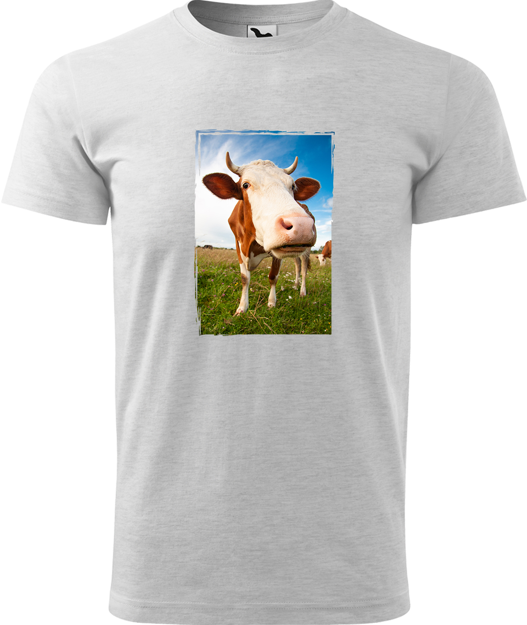 Pánské tričko s krávou - Na pastvě Velikost: 3XL, Barva: Světle šedý melír (03), Střih: pánský