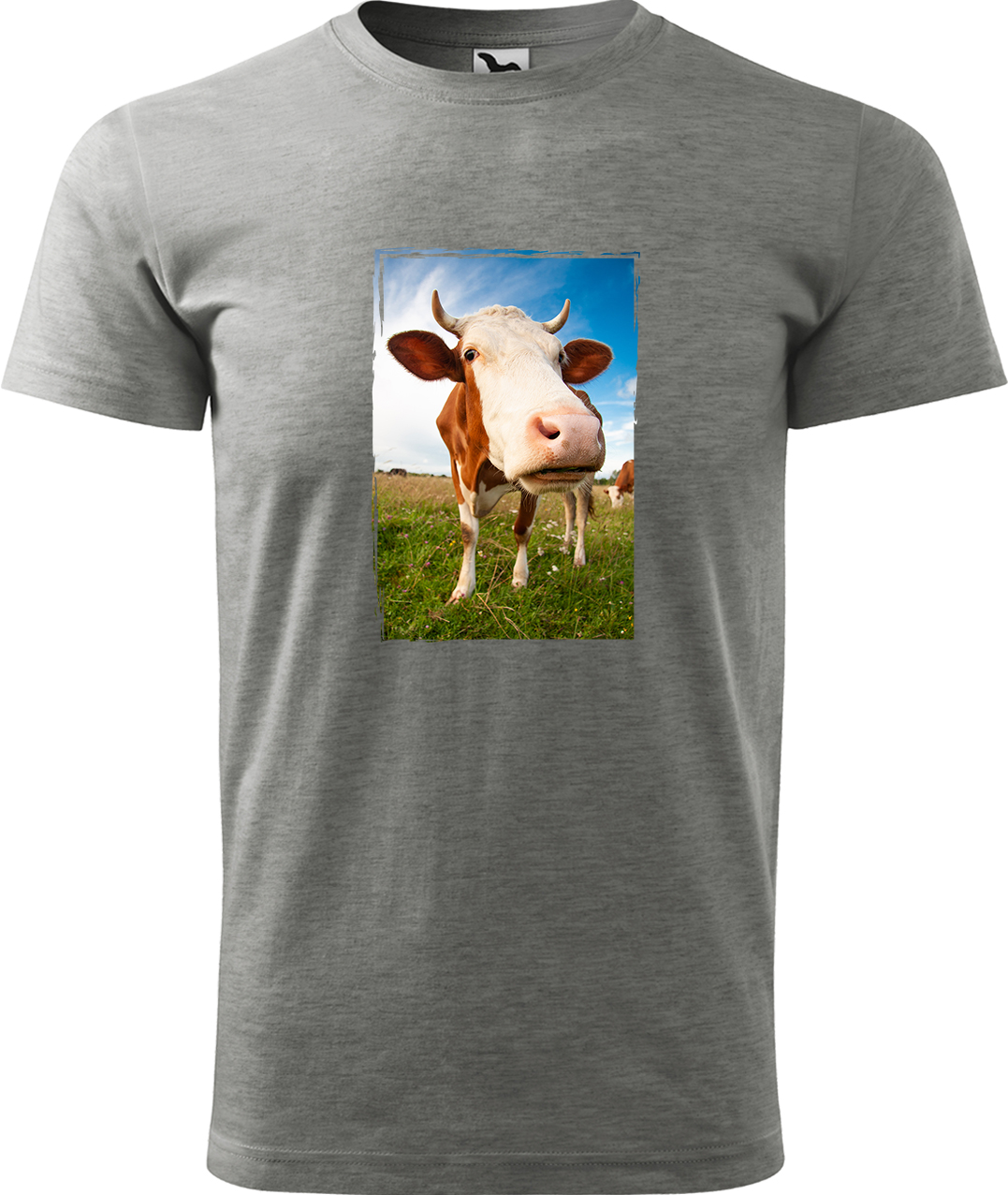 Pánské tričko s krávou - Na pastvě Velikost: L, Barva: Tmavě šedý melír (12), Střih: pánský
