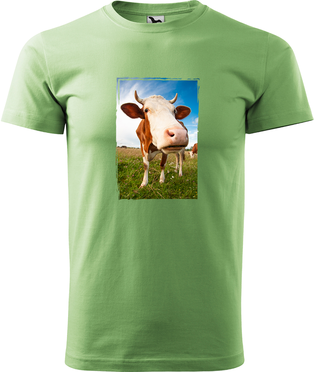 Pánské tričko s krávou - Na pastvě Velikost: M, Barva: Trávově zelená (39), Střih: pánský