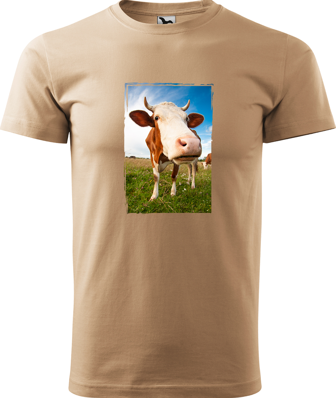 Pánské tričko s krávou - Na pastvě Velikost: M, Barva: Písková (08), Střih: pánský