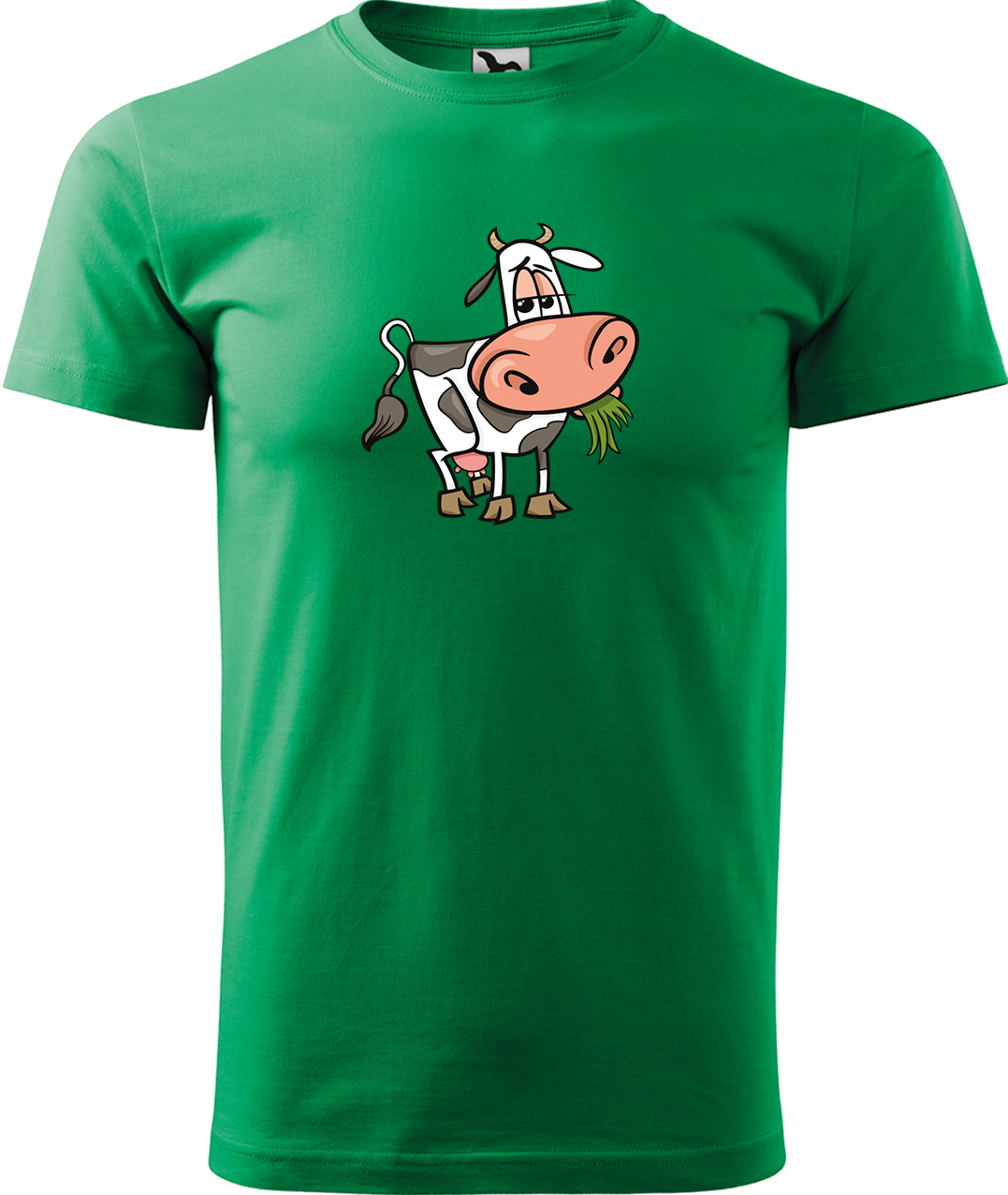 Pánské tričko s krávou - Obrázek spokojené krávy Velikost: XL, Barva: Středně zelená (16), Střih: pánský