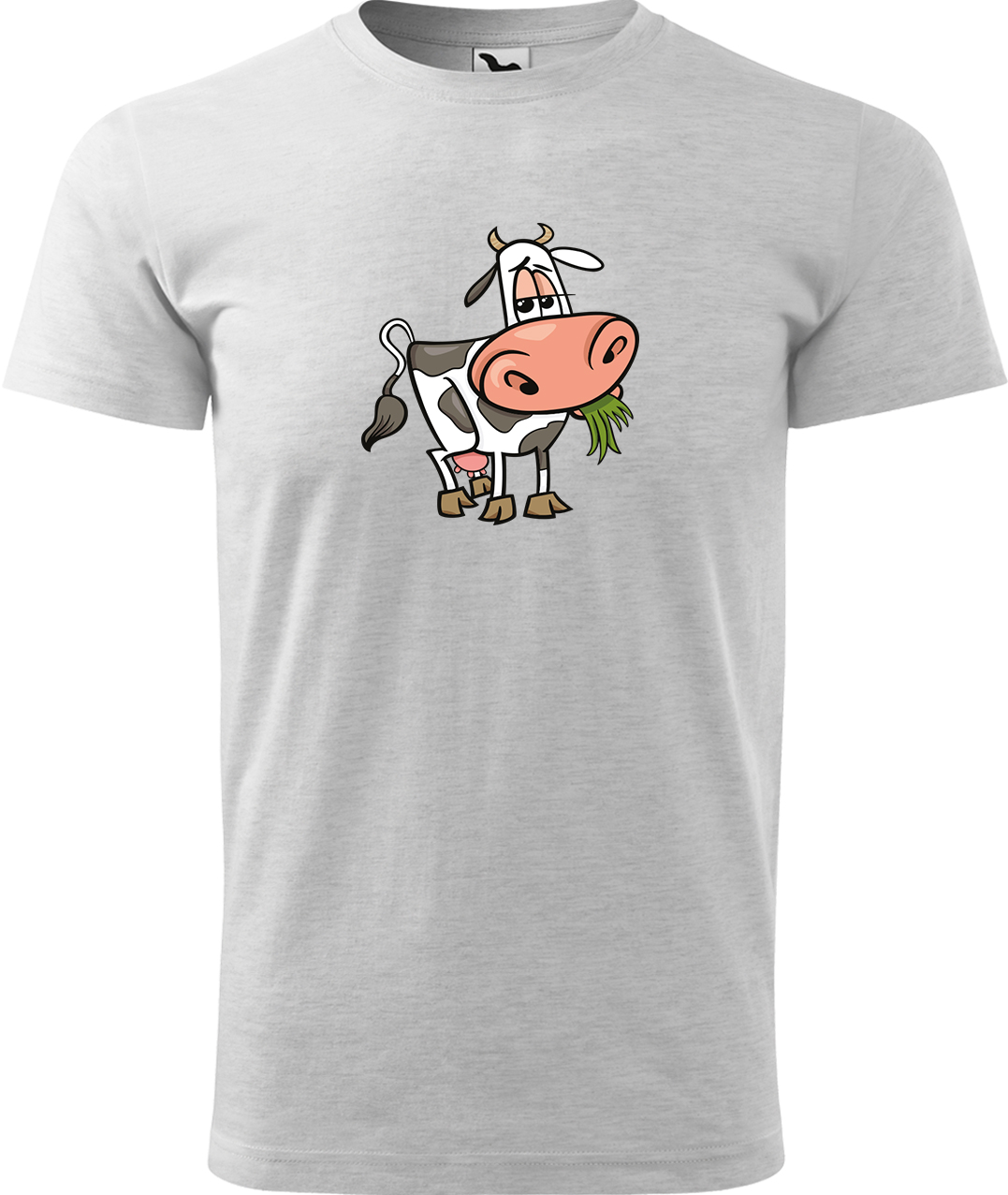 Pánské tričko s krávou - Obrázek spokojené krávy Velikost: S, Barva: Světle šedý melír (03), Střih: pánský