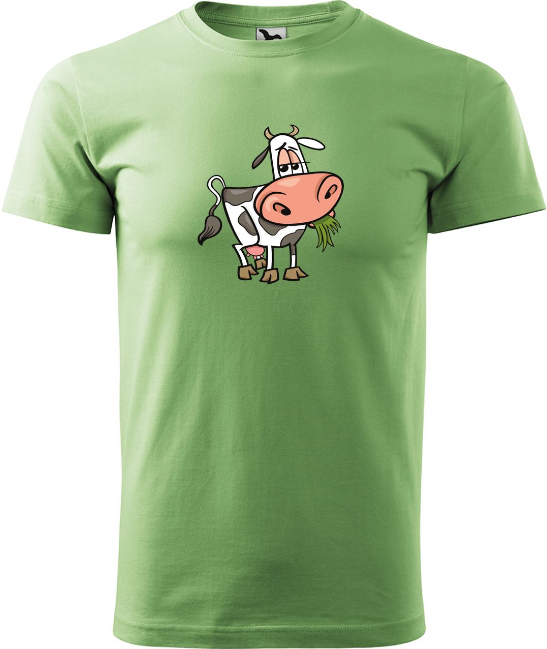 Pánské tričko s krávou - Obrázek spokojené krávy Velikost: M, Barva: Trávově zelená (39), Střih: pánský