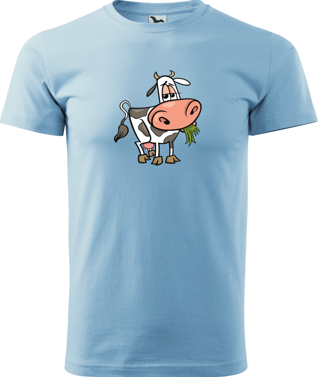 Pánské tričko s krávou - Obrázek spokojené krávy Velikost: M, Barva: Nebesky modrá (15), Střih: pánský