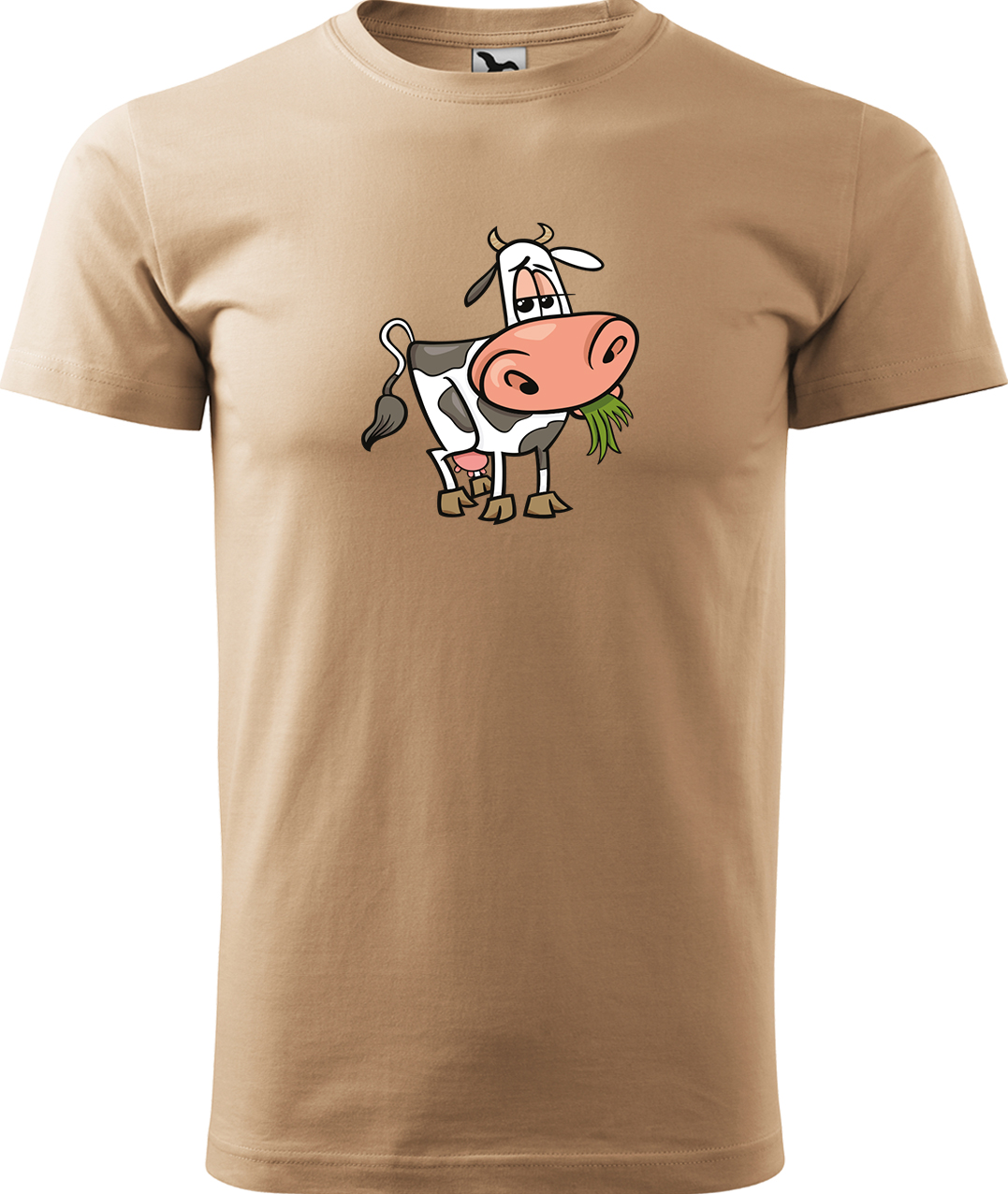 Pánské tričko s krávou - Obrázek spokojené krávy Velikost: XL, Barva: Písková (08), Střih: pánský