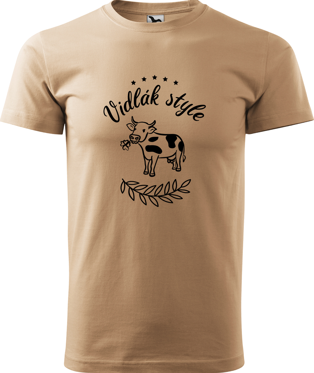 Pánské tričko s krávou - Vidlák style Velikost: XL, Barva: Písková (08), Střih: pánský