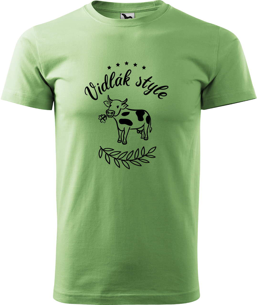 Pánské tričko s krávou - Vidlák style Velikost: M, Barva: Trávově zelená (39), Střih: pánský